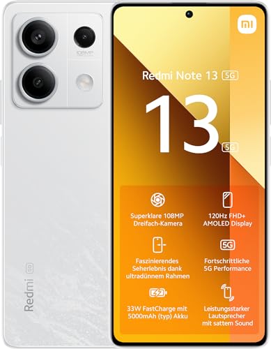 Xiaomi Redmi Note 13 5G Smartphone, 8+256GB Handy ohne Vertrag, Weiß
