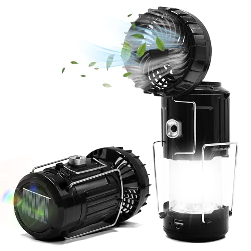 Civikyle 1-Stück Camping USB Ventilator mit Licht Solar LED Campinglampe Akku...