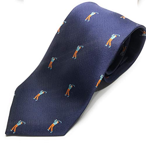 Gentleman: Hochwertige blaue Krawatte mit Golfspielern - Golfer - Golf