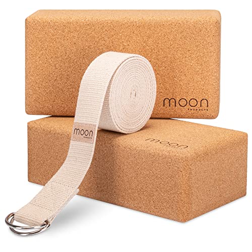 Moon Products Yoga Block 2er Set mit Yoga Gurt, Made in Portugal [100% Natur...