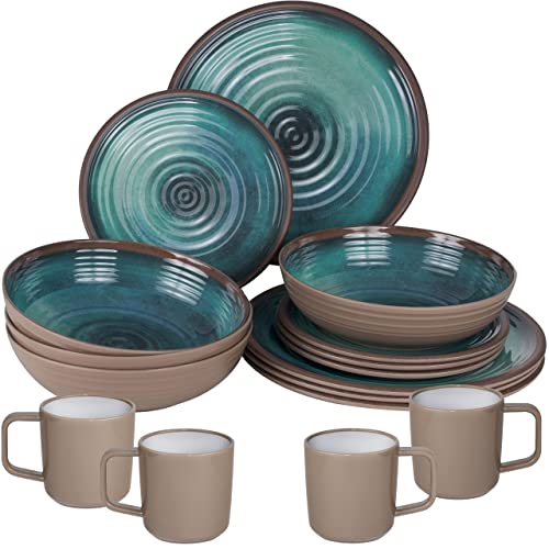 Melamin Camping Geschirrset für 4 Personen - 16 Teile - Campinggeschirr - blau-...