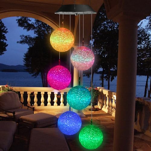 iShabao Solar Windspiel Garten, 6 LED Kugel Solar Windspiel für Draußen,...