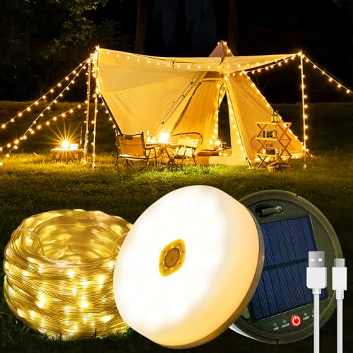 Camping Lichterkette Aufrollbar, 12M Solar Camping Lichterkette Außen,...